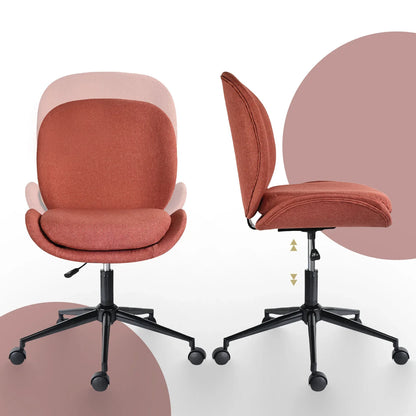 Office Desk Chair - Linen Fabric Armless Swivel Study Seat OVOID EARTHY RED - Mekamart Australia