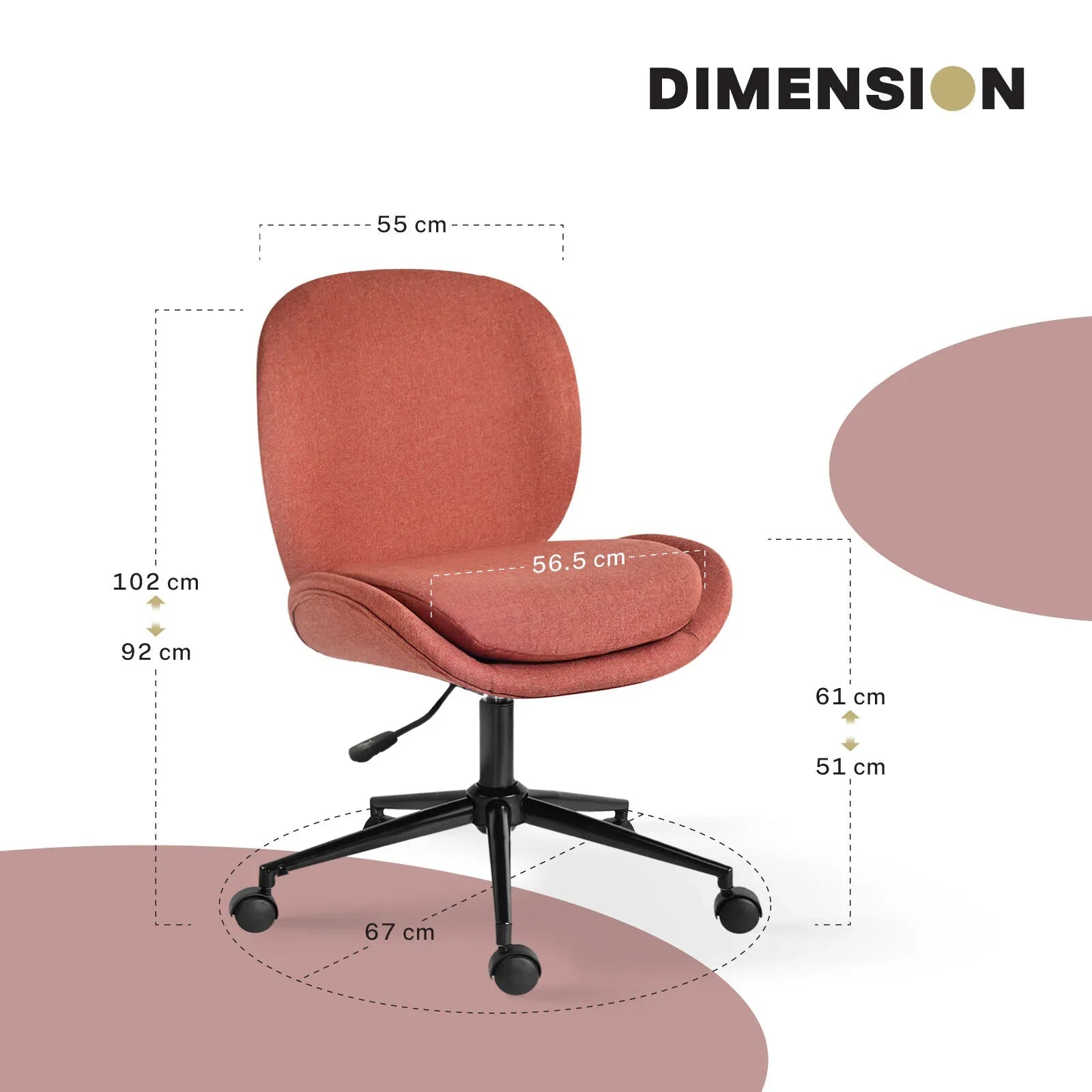 Office Desk Chair - Linen Fabric Armless Swivel Study Seat OVOID EARTHY RED - Mekamart Australia