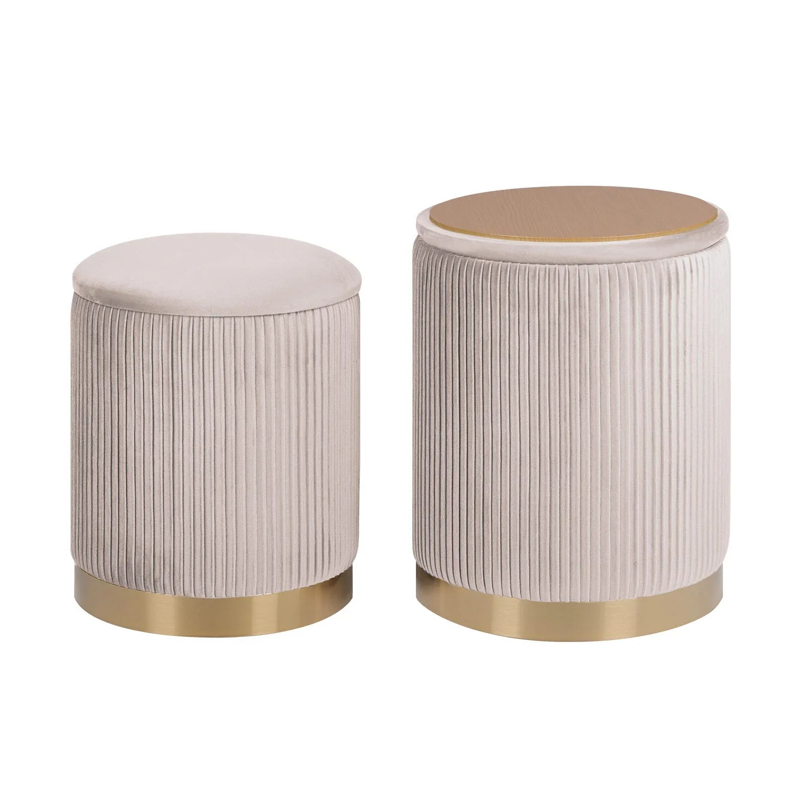 2X Side Table Storage Ottoman - Velvet Stool MIRA Cream - Mekamart Australia