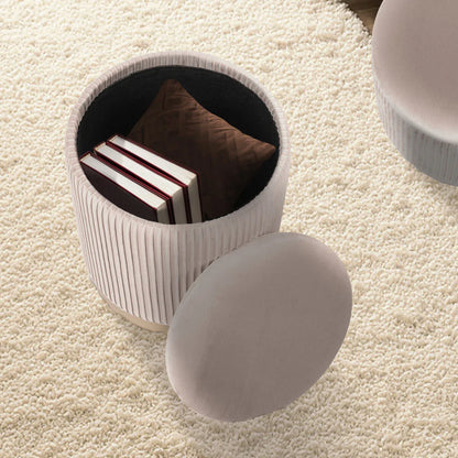 2X Side Table Storage Ottoman - Velvet Stool MIRA Cream - Mekamart Australia