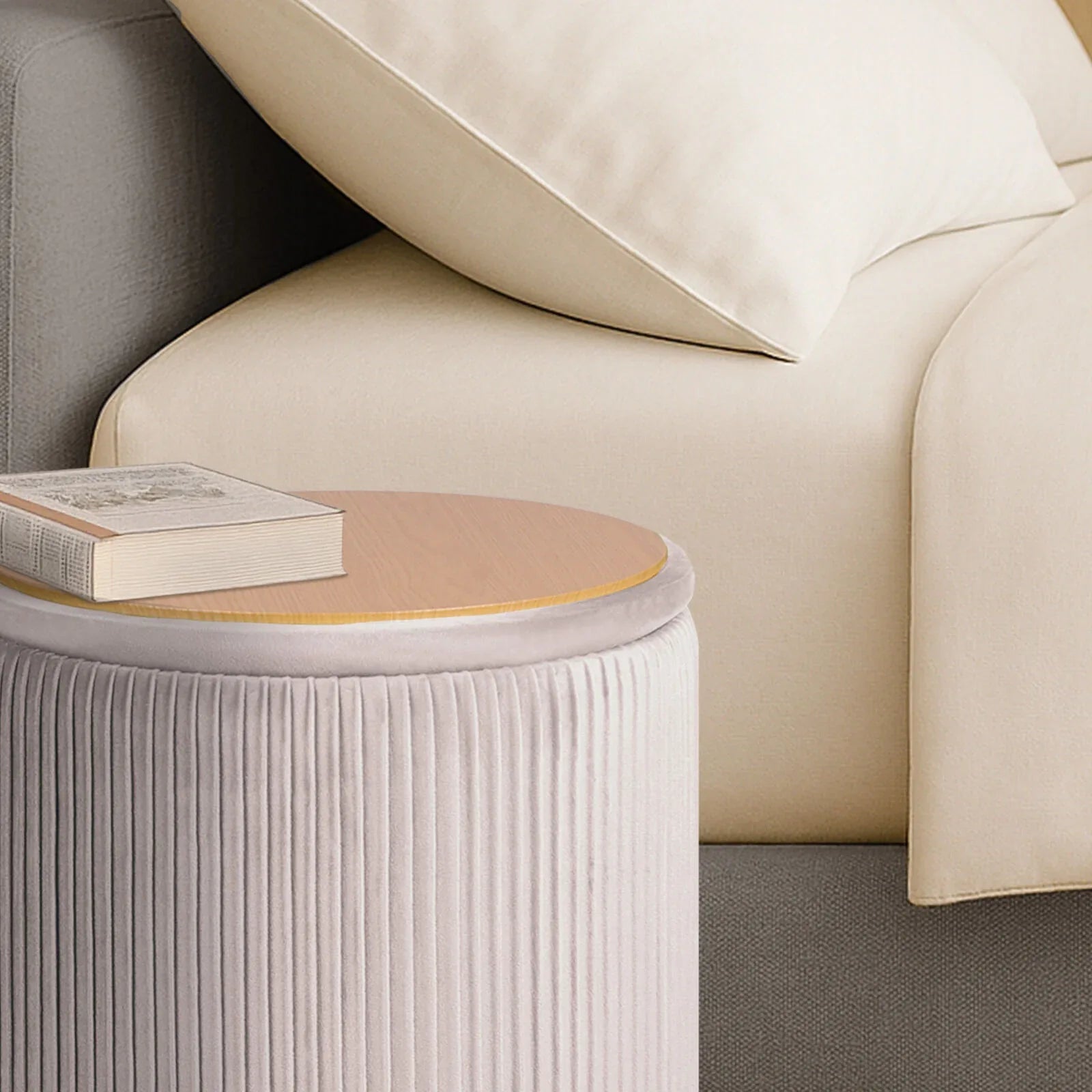 2X Side Table Storage Ottoman - Velvet Stool MIRA Cream - Mekamart Australia