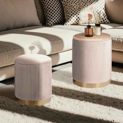 2X Side Table Storage Ottoman - Velvet Stool MIRA Cream - Mekamart Australia