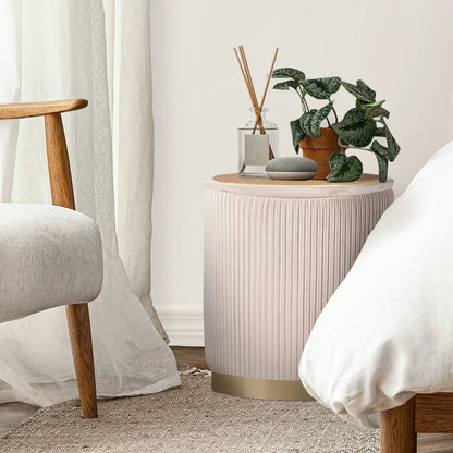 2X Side Table Storage Ottoman - Velvet Stool MIRA Cream - Mekamart Australia