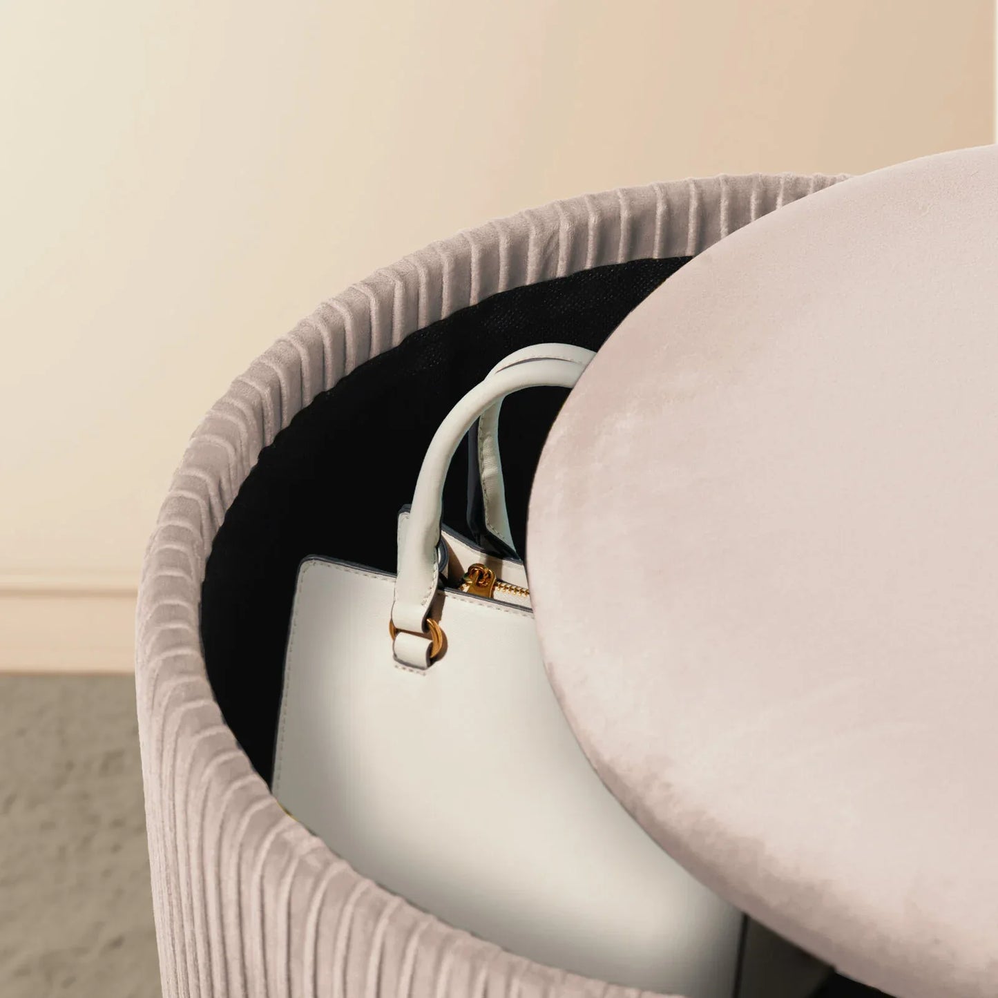 2X Side Table Storage Ottoman - Velvet Stool MIRA Cream - Mekamart Australia