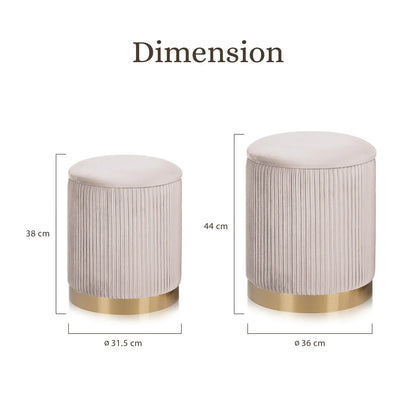 2X Side Table Storage Ottoman - Velvet Stool MIRA Cream - Mekamart Australia