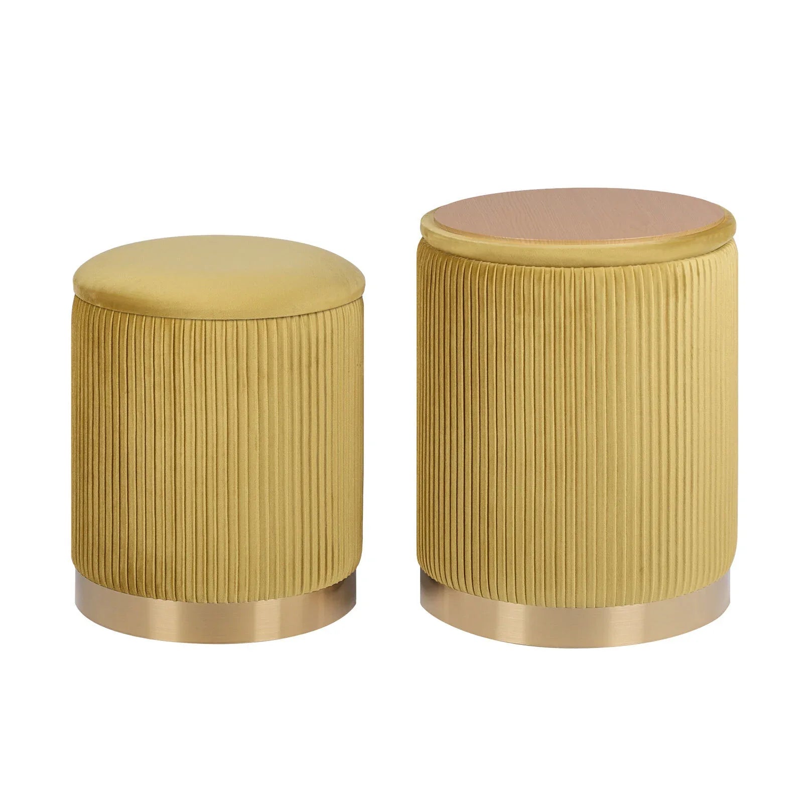 2X Side Table Storage Ottoman - Velvet Stool MIRA Mustard - Mekamart Australia