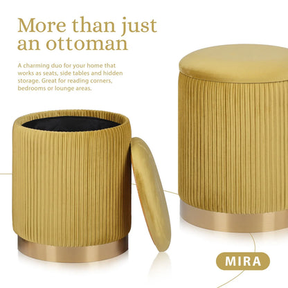 2X Side Table Storage Ottoman - Velvet Stool MIRA Mustard - Mekamart Australia