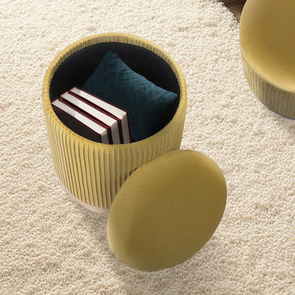 2X Side Table Storage Ottoman - Velvet Stool MIRA Mustard - Mekamart Australia