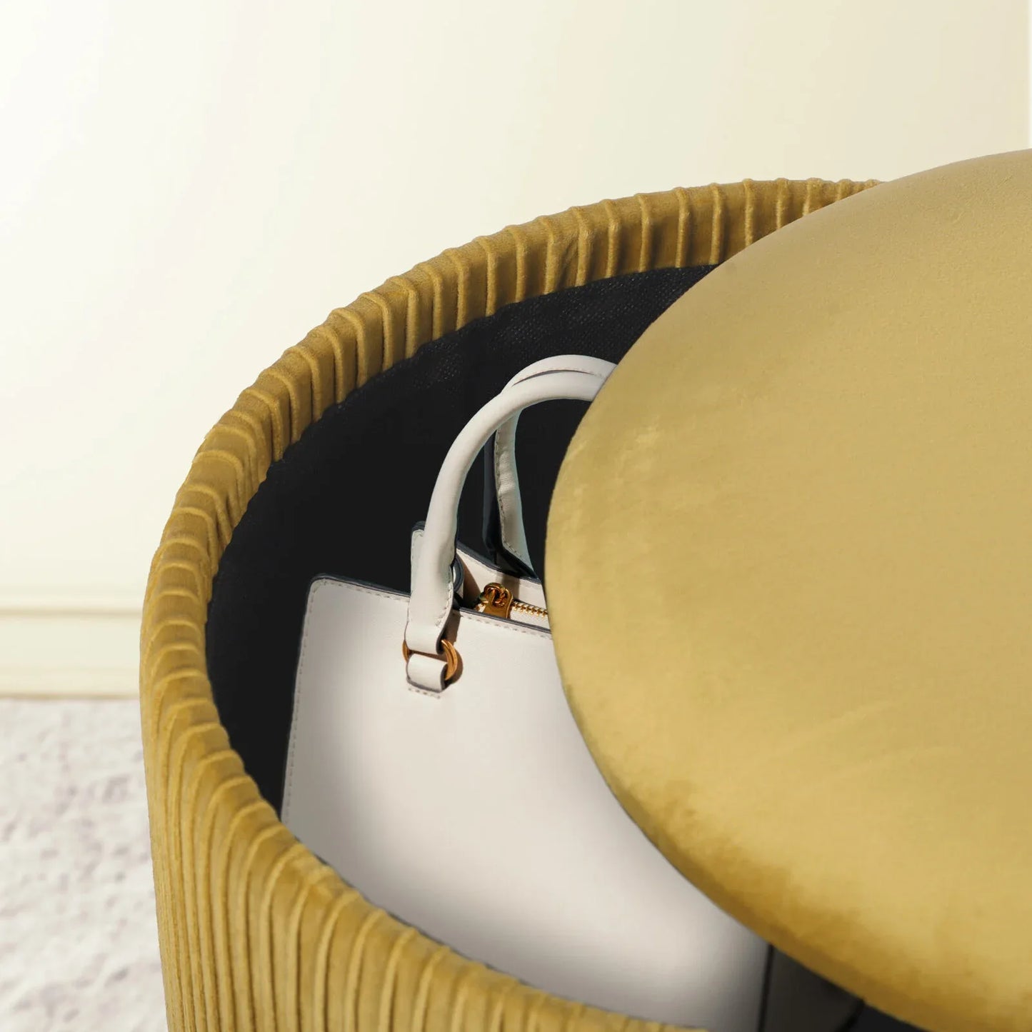 2X Side Table Storage Ottoman - Velvet Stool MIRA Mustard - Mekamart Australia