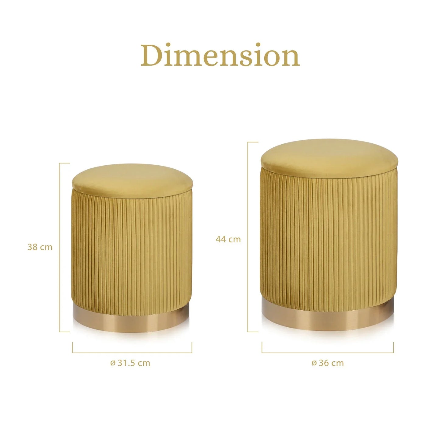 2X Side Table Storage Ottoman - Velvet Stool MIRA Mustard - Mekamart Australia