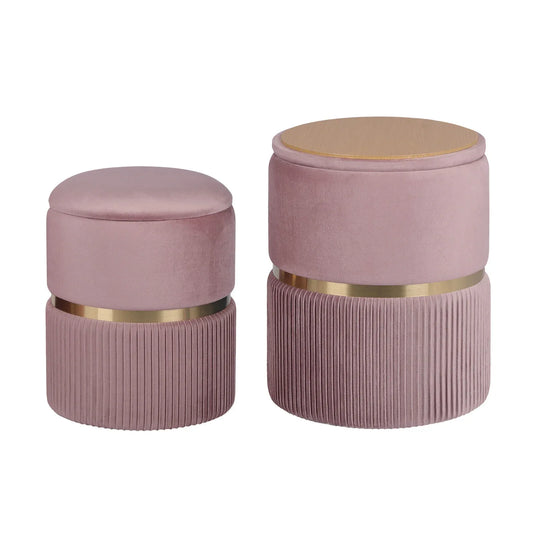 2X Side Table Storage Ottoman - Velvet Padded Stool Vanity Footstool REMI Pink - Mekamart Australia