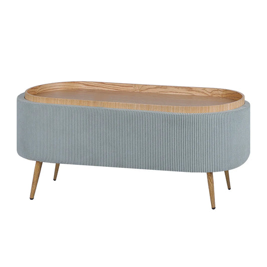 Coffee Table Storage Ottoman - Corduroy Padded Blanket Box Bench ESME - DUSTY BLUE - Mekamart Australia