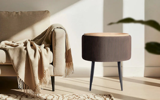 Side Table Storage Ottoman - Velvet Padded Stool Vanity Footstool CLEO BROWN - Mekamart Australia