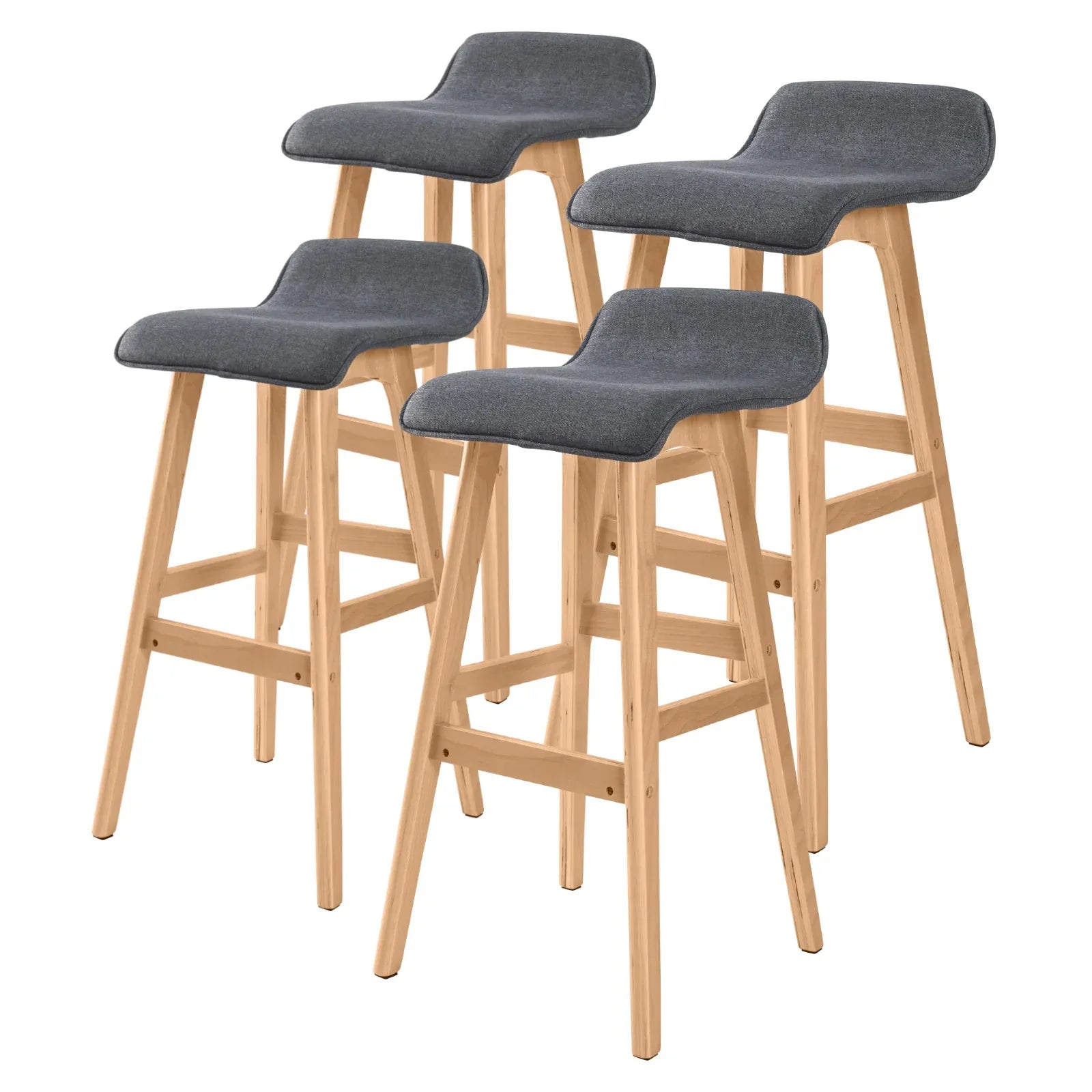4X Wooden Bar Stool Dining Chair Fabric SOPHIA 74cm GREY - Mekamart Australia