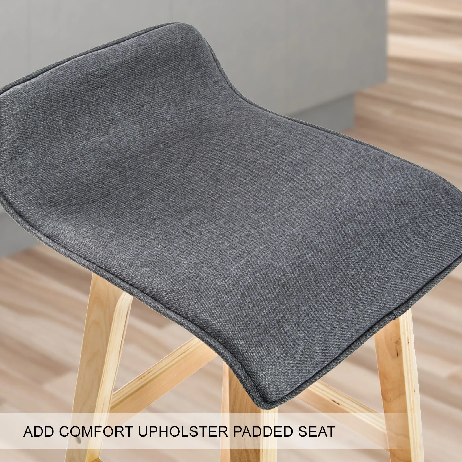 4X Wooden Bar Stool Dining Chair Fabric SOPHIA 74cm GREY - Mekamart Australia