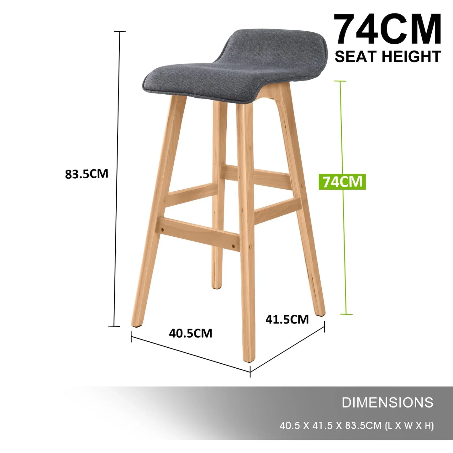 4X Wooden Bar Stool Dining Chair Fabric SOPHIA 74cm GREY - Mekamart Australia