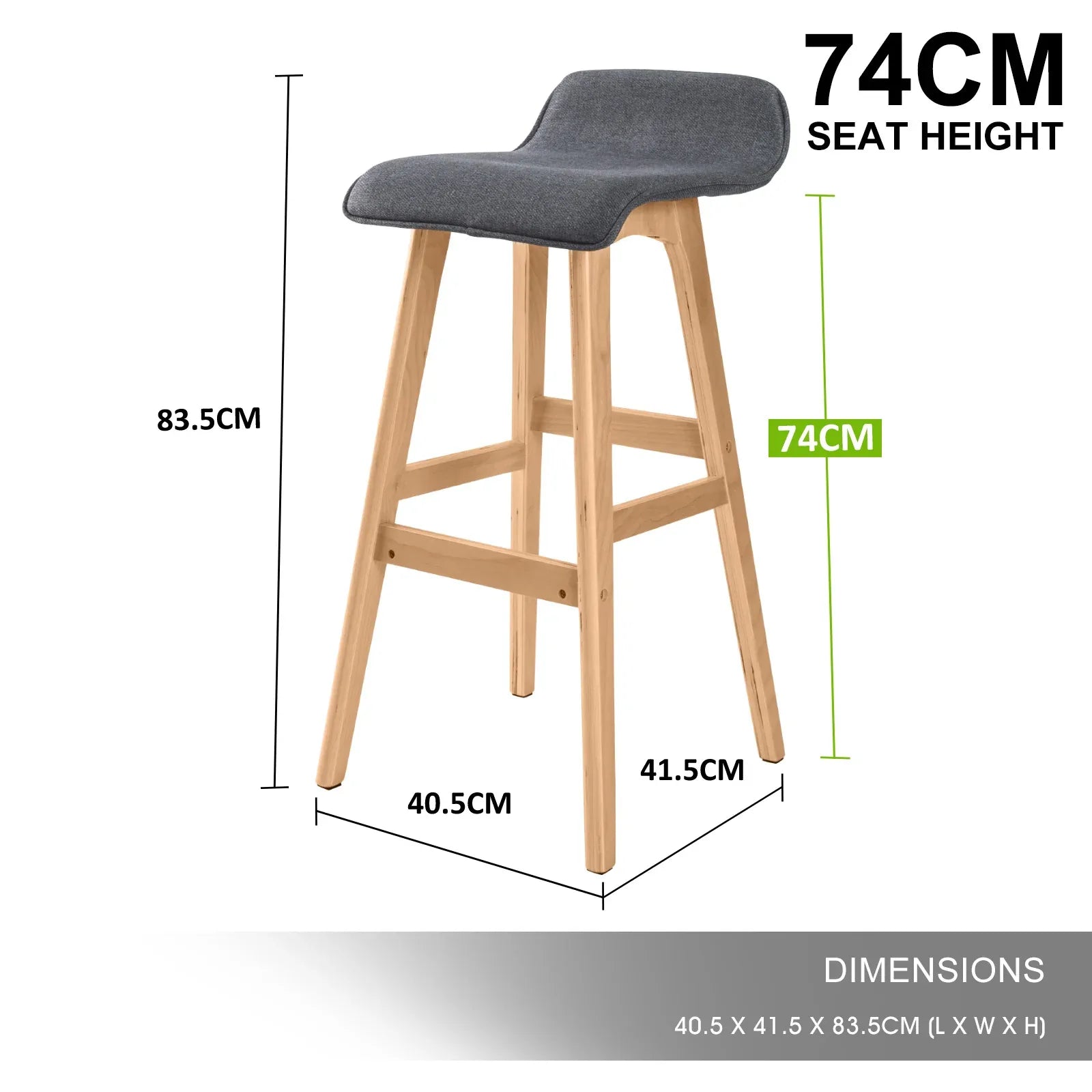 4X Wooden Bar Stool Dining Chair Fabric SOPHIA 74cm GREY - Mekamart Australia
