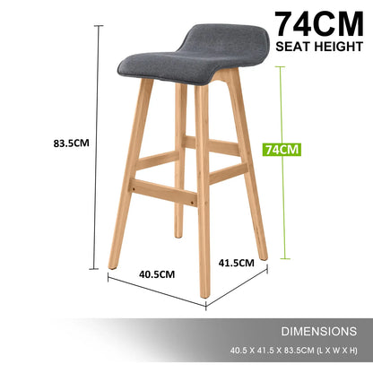 4X Wooden Bar Stool Dining Chair Fabric SOPHIA 74cm GREY - Mekamart Australia