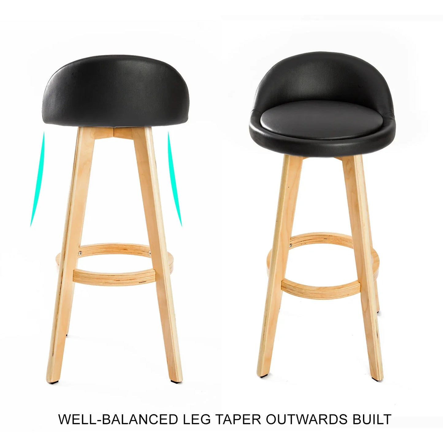 4X Wooden Bar Stool Dining Chair Leather LEILA 72cm BLACK - Mekamart Australia