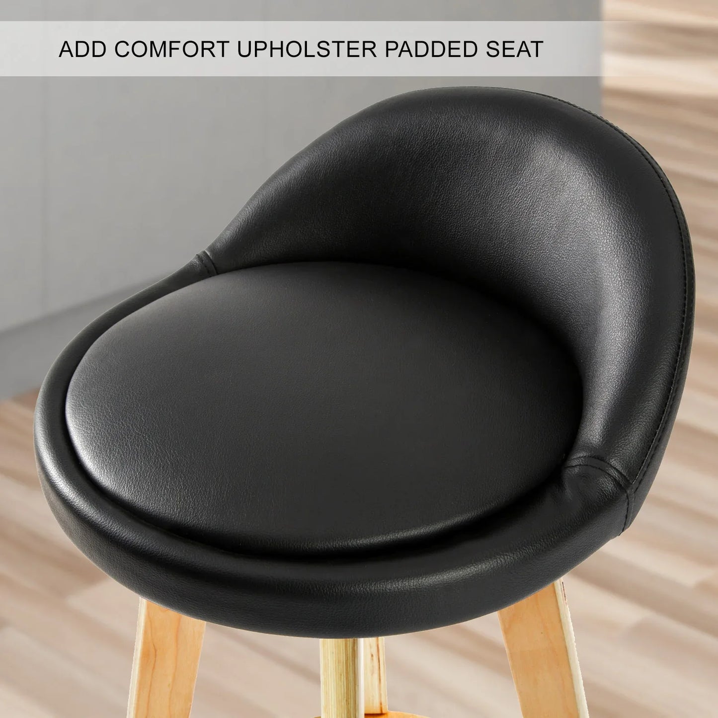 4X Wooden Bar Stool Dining Chair Leather LEILA 72cm BLACK - Mekamart Australia