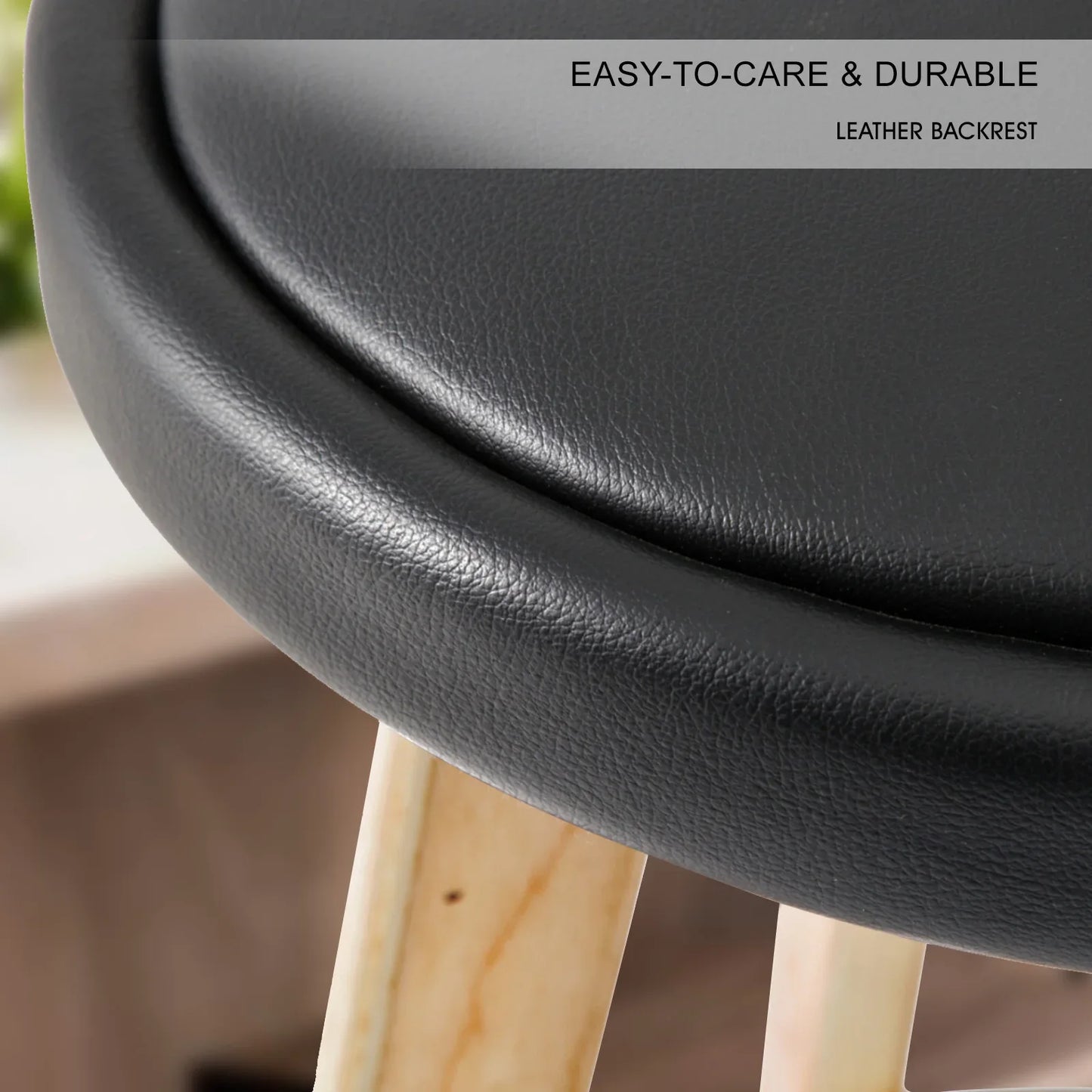 4X Wooden Bar Stool Dining Chair Leather LEILA 72cm BLACK - Mekamart Australia