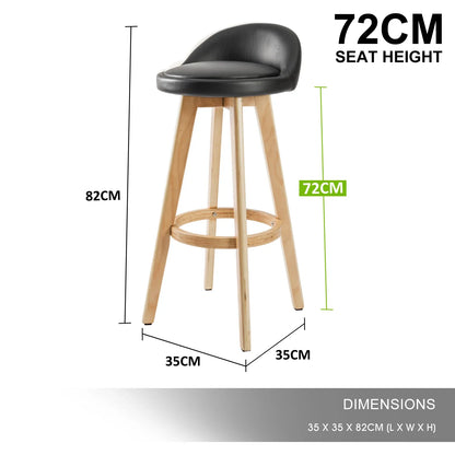 4X Wooden Bar Stool Dining Chair Leather LEILA 72cm BLACK - Mekamart Australia