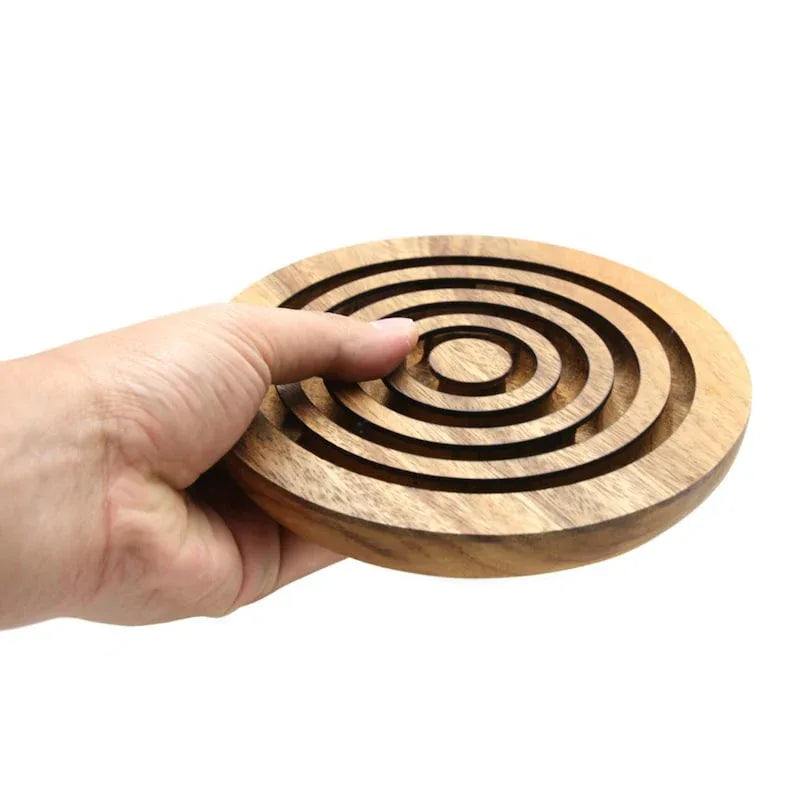 Marble run brain teaser puzzle, wood, handmade 3D puzzle-get all 3 marbles together - Mekamart Australia