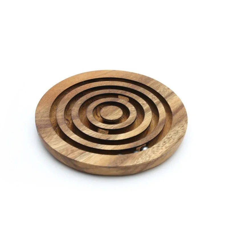 Marble run brain teaser puzzle, wood, handmade 3D puzzle-get all 3 marbles together - Mekamart Australia