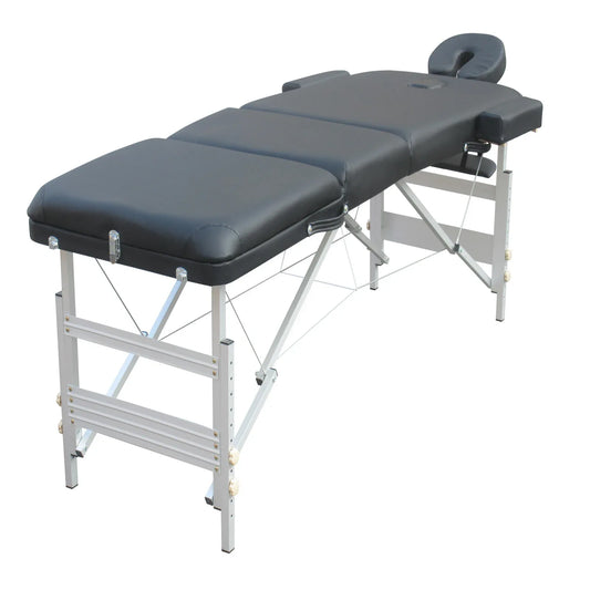 YES4HOMES 3 Fold 5 cm Thickness Foam Portable Aluminium Massage Table Massage Bed Beauty Therapy Black - Mekamart Australia