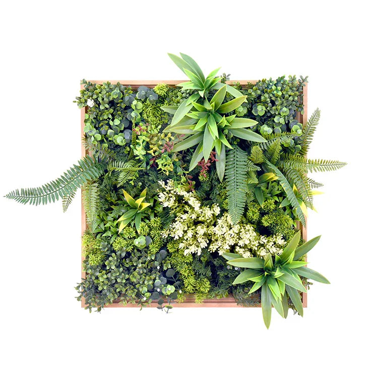 YES4HOMES 3D Green Artificial Plants Wall Panel Flower Wall With Frame Vertical Garden UV Resistant 50X50CM - Mekamart Australia