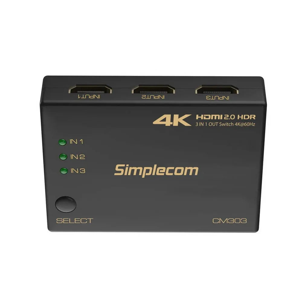 Simplecom CM303 Ultra HD 3 Way HDMI Switch 3 IN 1 OUT Splitter 4K@60Hz - Mekamart Australia