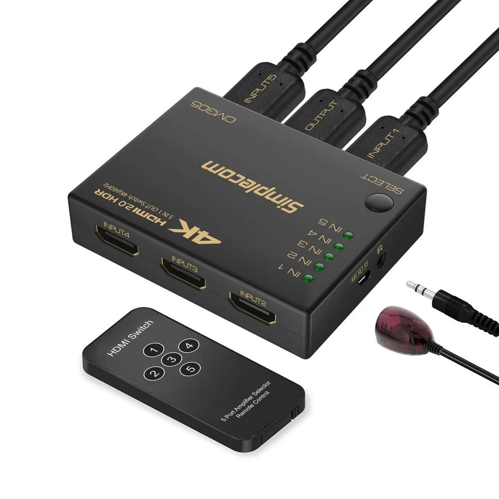Simplecom CM305 Ultra HD 5 Way HDMI Switch 5 IN 1 OUT Splitter 4K@60Hz - Mekamart Australia