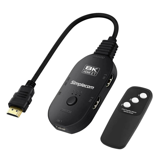Simplecom CM353 3-Port HDMI 2.1 Switch 3 IN 1 OUT Splitter HDCP 2.3 8K@60Hz - Mekamart Australia