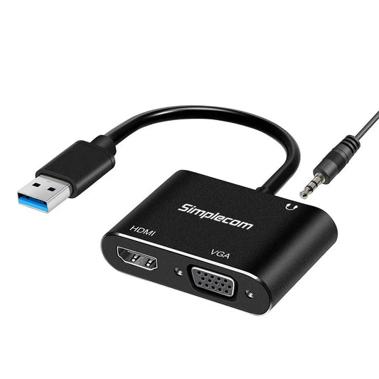 Simplecom DA316A USB to HDMI + VGA Video Card Adapter with 3.5mm Audio - Mekamart Australia
