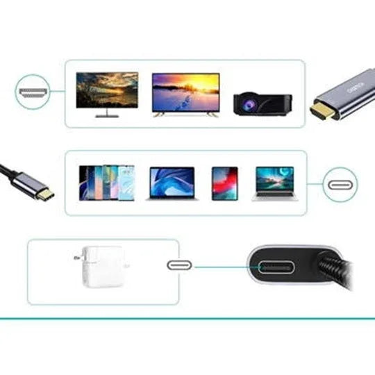 CHOETECH XCH-M180-GY-V2 Unidirectional Adapter USB-C (male) to HDMI 4K 60Hz (male) + PD100W Power Delivery 1.8M - Mekamart Australia