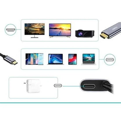 CHOETECH XCH-M180-GY-V2 Unidirectional Adapter USB-C (male) to HDMI 4K 60Hz (male) + PD100W Power Delivery 1.8M - Mekamart Australia