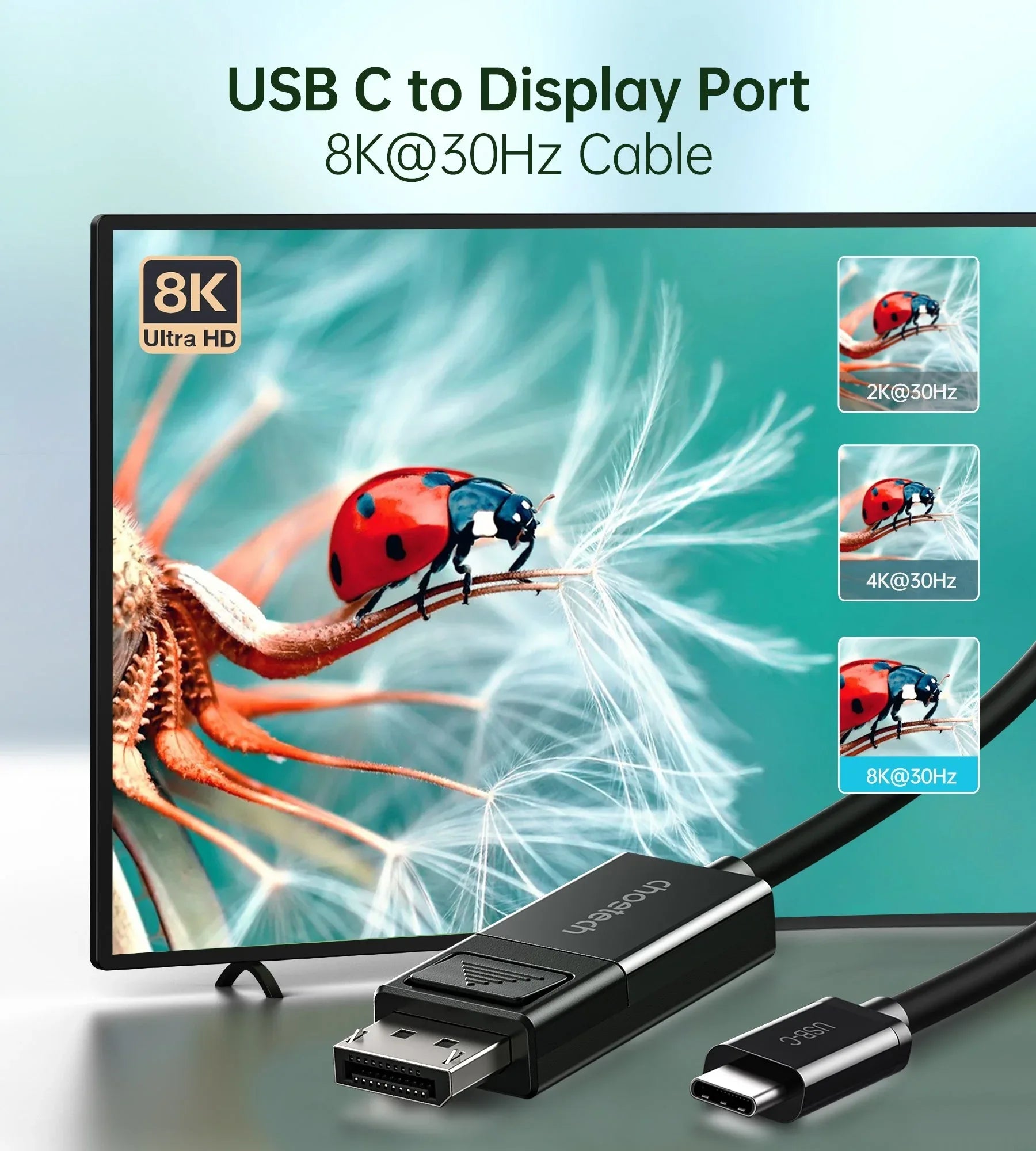CHOETECH XCP-1803 USB-C To DisplayPort Cable 8K@30Hz 1.8M Two-Way - Mekamart Australia