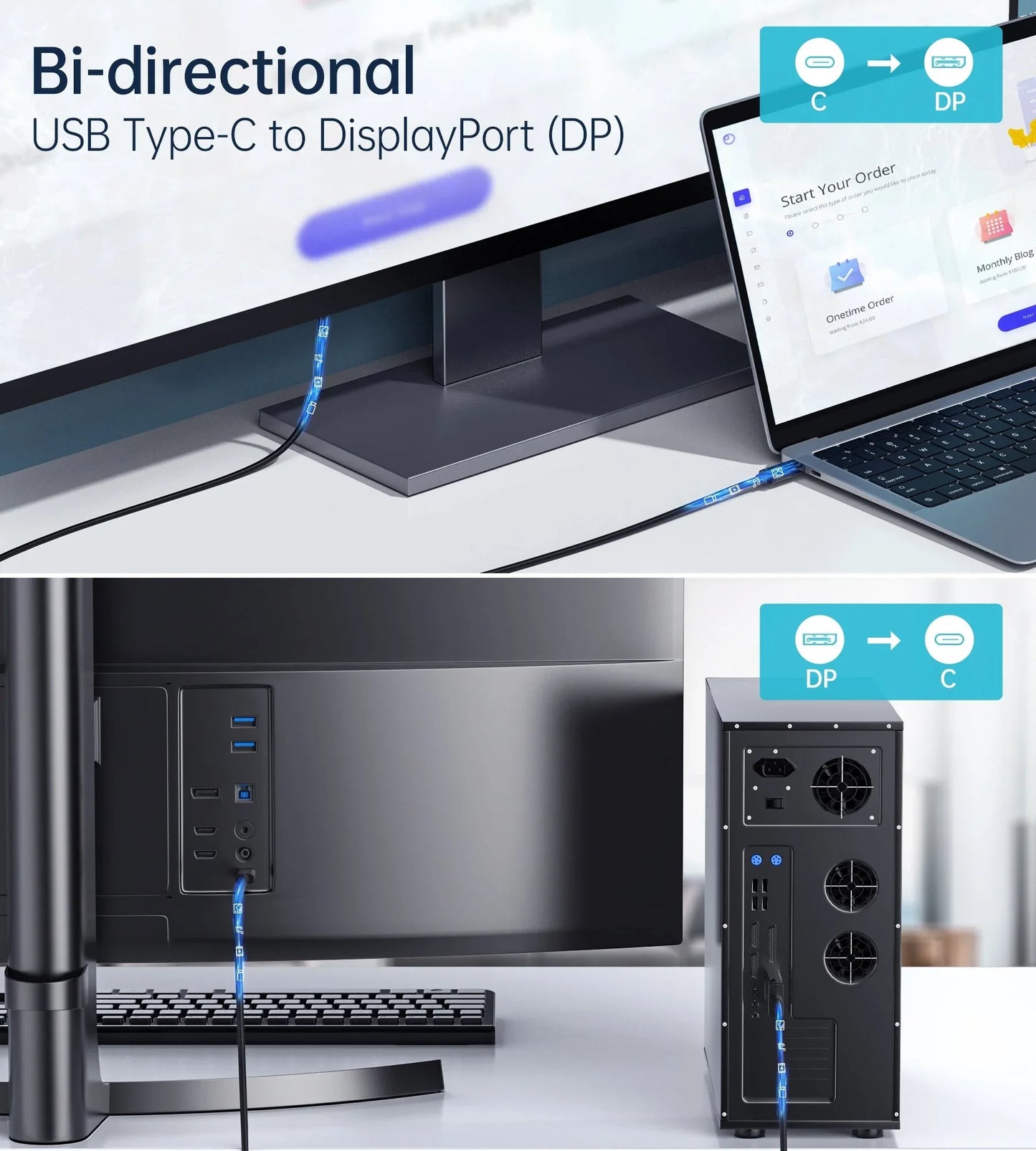CHOETECH XCP-1803 USB-C To DisplayPort Cable 8K@30Hz 1.8M Two-Way - Mekamart Australia