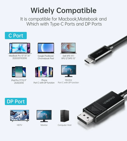 CHOETECH XCP-1803 USB-C To DisplayPort Cable 8K@30Hz 1.8M Two-Way - Mekamart Australia