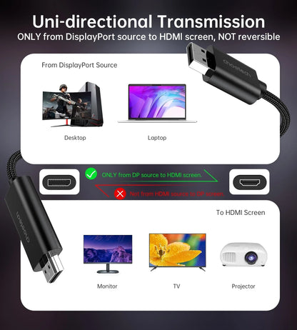 CHOETECH XDH01 4K 60Hz DisplayPort Male to HDMI Male Braided Cable 2M - Mekamart Australia