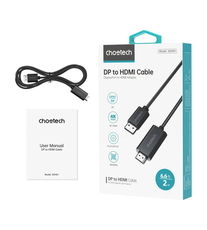 CHOETECH XDH01 4K 60Hz DisplayPort Male to HDMI Male Braided Cable 2M - Mekamart Australia