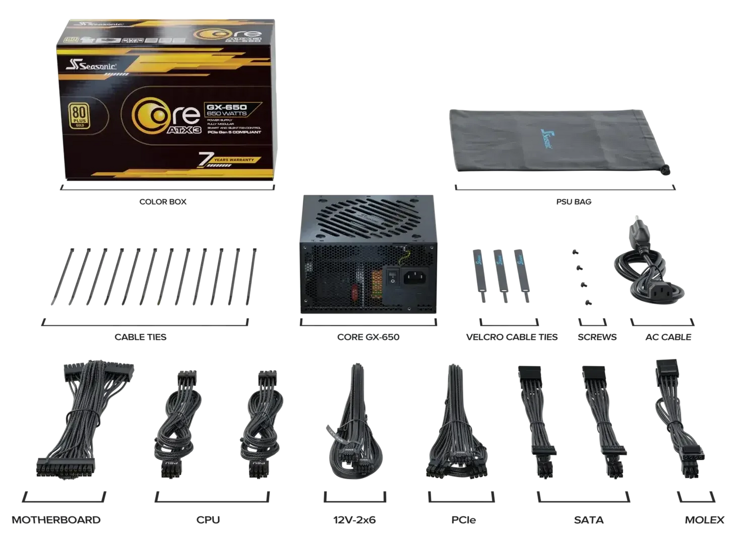 Seasonic Core GX-650 ATX3 80 Plus Gold Full Modular 650W PSU (SRP-CGX651-A5A32SF) - Mekamart Australia