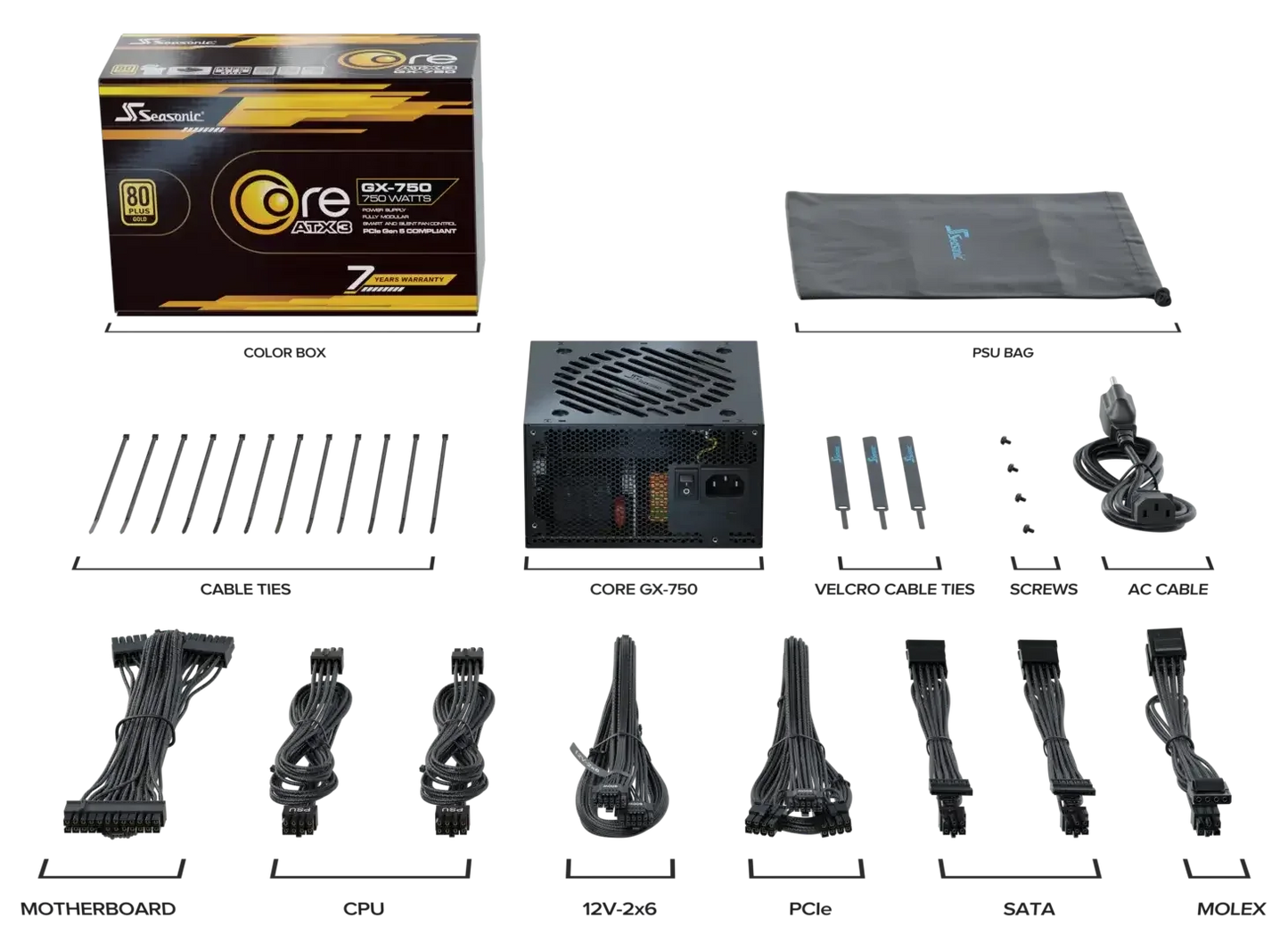Seasonic Core GX-750 ATX3 80 Plus Gold Full Modular 750W PSU (SRP-CGX751-A5A32SF) - Mekamart Australia