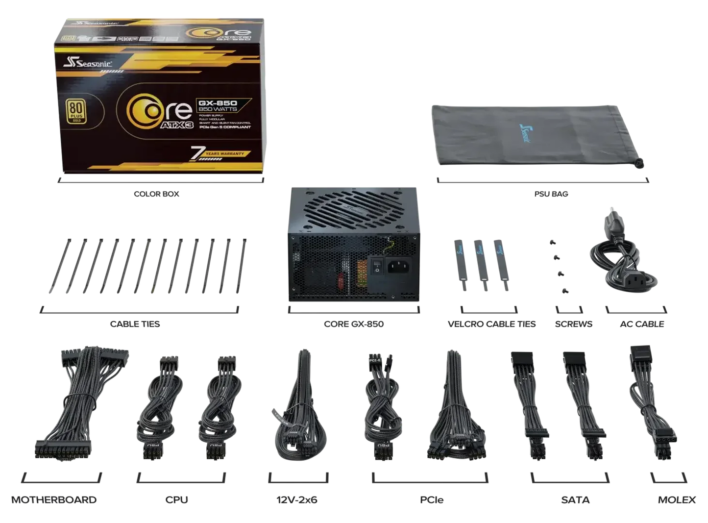 Seasonic Core GX-850 ATX3 80 Plus Gold Full Modular 850W PSU (SRP-CGX851-A5A32SF) - Mekamart Australia