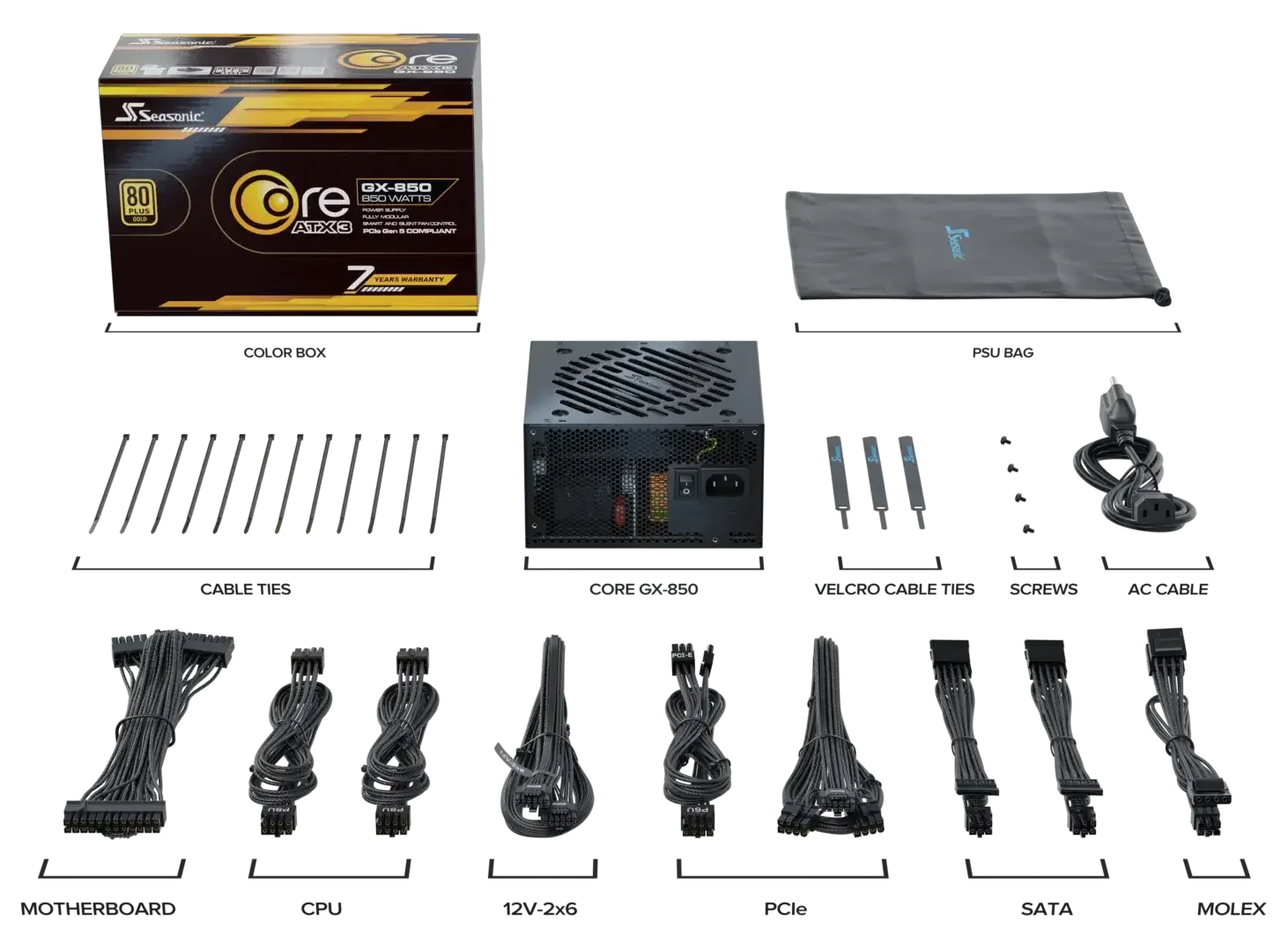 Seasonic Core GX-850 ATX3 80 Plus Gold Full Modular 850W PSU (SRP-CGX851-A5A32SF) - Mekamart Australia