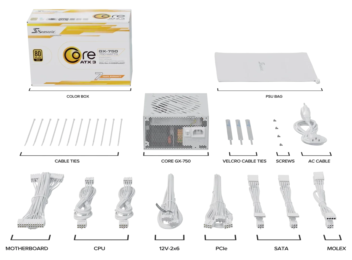 Seasonic CORE GX-750 White ATX 3.1 750W (SRP-CGX751-A5A32SF-WHITE) - Mekamart Australia