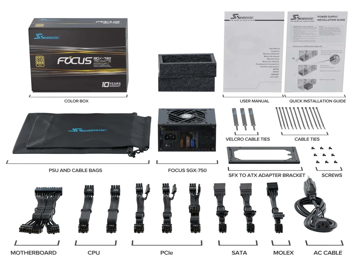 Seasonic FOCUS SGX-750 (2021) 750W Modular 80 Plus Gold PSU - Mekamart Australia