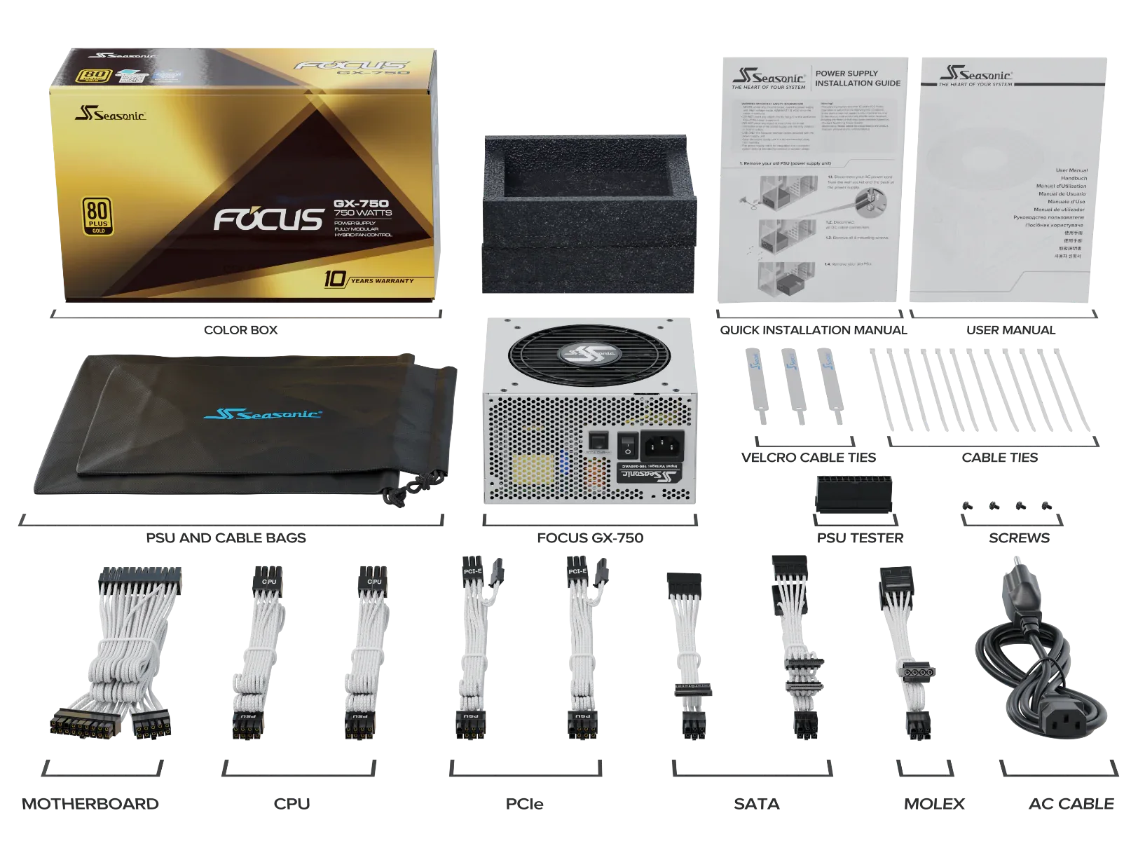 Seasonic FOCUS GX-750 White 750W ATX 3.0 Gold Modular PSU - Mekamart Australia