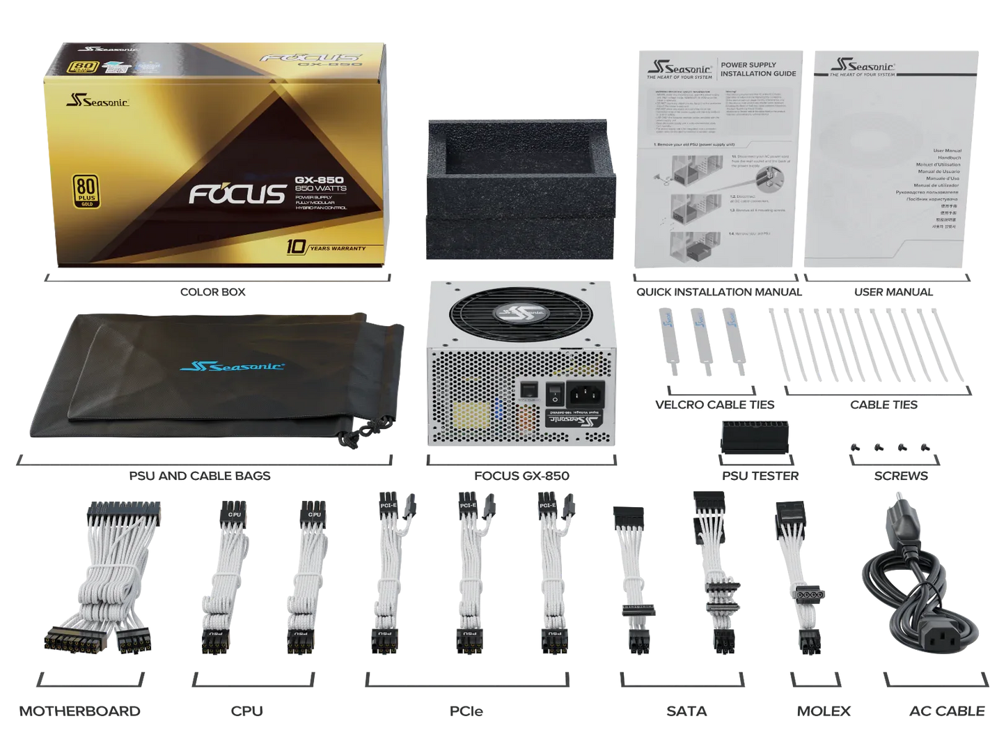 Seasonic FOCUS GX-850 White 850W ATX 3.0 Gold Modular PSU - Mekamart Australia
