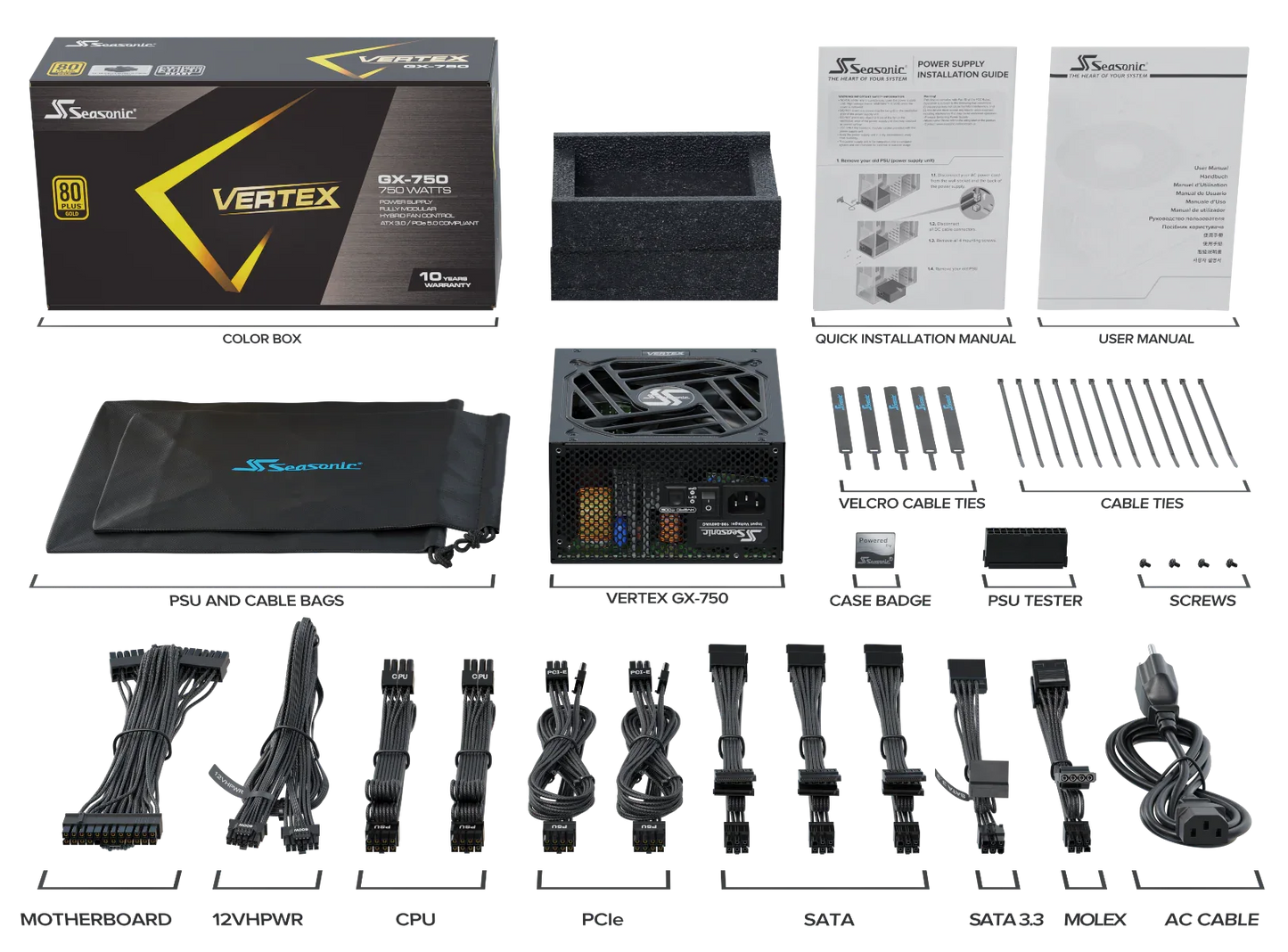 Seasonic VERTEX 750W (GX-750) 80 PLUS Gold Modular PSU ATX 3.0 - Mekamart Australia